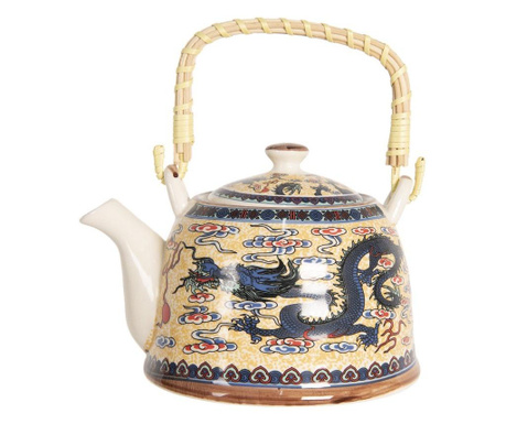 Ceainic din portelan multicolor decor Dragon 18 cm x 14 cm x 12 h / 0.8 L
