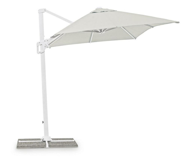 Umbrela de gradina cu picior din fier alb si copertina textil crem Eden 200 cm x 300 cm x 245 h