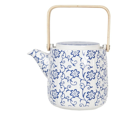 Plavo bijeli porculanski čajnik sa zlatnom ručkom 16 cm x 11 cm x 12 h, 0,8 L