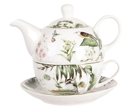 Set čajnikov s porcelanasto skodelico Dekoracija ptica 16 cm x 15 cm x 14 h / 0,46 L