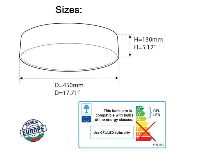 Plafon cu abajur textil 45cm 45x13 cm