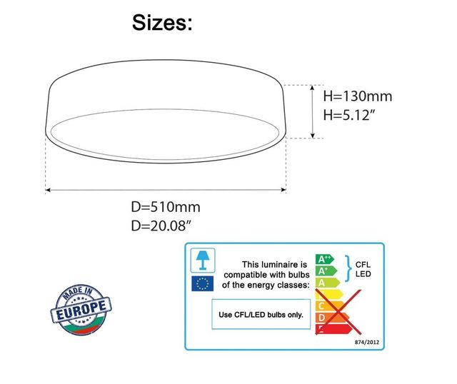 Plafon modern cu abajur textil 51cm 51cmx13cm 4xE30