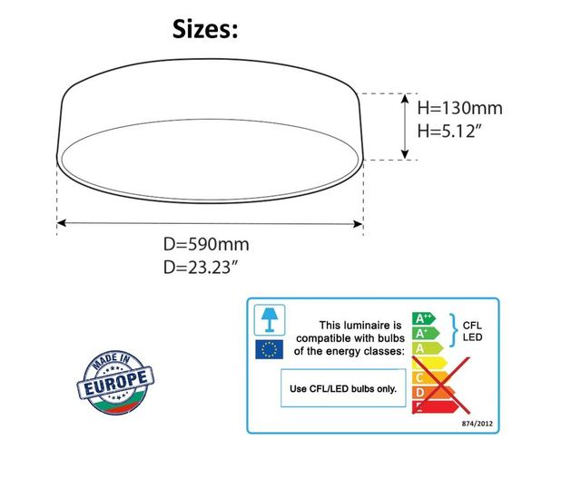 Plafon cu abajur textil 59cm 59x13 cm