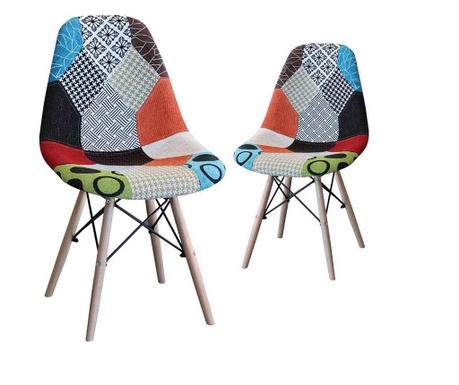 Set 2 scaune joy,model patchwork,sezut tapitat textil,picioare lemn
