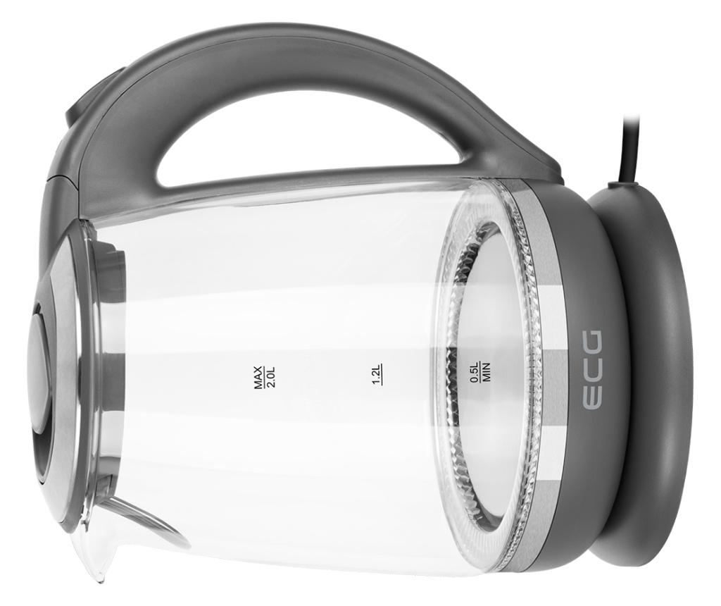 Cana electrica fierbator din sticla ECG RK 2020 gri, 2 L, 2200 W, lumina albastra de fundal - 2