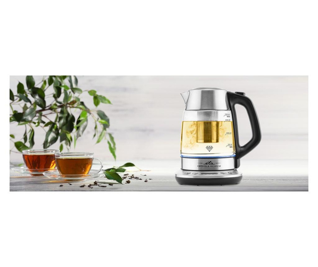 Fierbator electric cu infuzor pentru ceai ETA CRYSTELA PREMIUM 9153, 1.5 L, 2200W, otel inoxidabil si sticla Eta