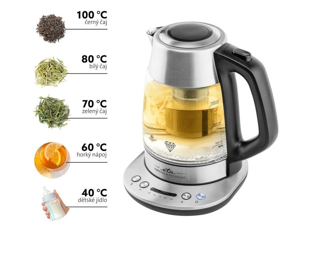 Fierbator electric cu infuzor pentru ceai ETA CRYSTELA PREMIUM 9153, 1.5 L, 2200W, otel inoxidabil si sticla - 4