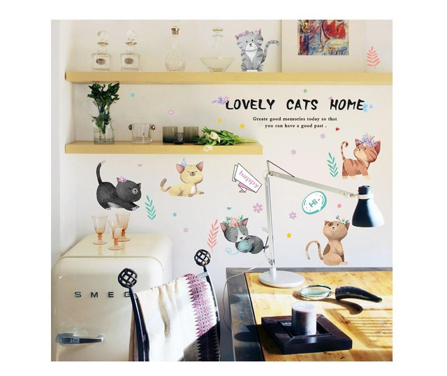 Sticker decorativ, Pisici, Lovely cats home, 135 cm, 728STK