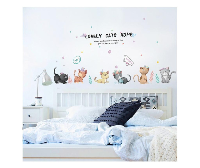 Sticker decorativ, Pisici, Lovely cats home, 135 cm, 728STK