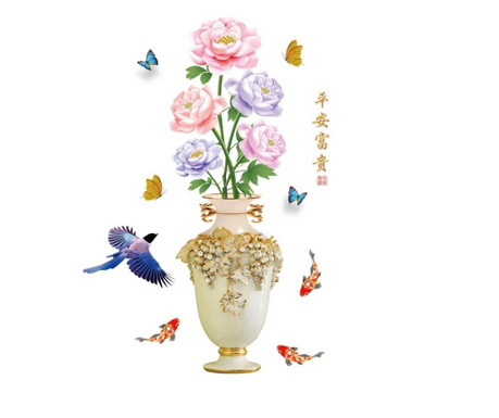 Sticker decorativ, Vaza cu flori, 110 cm, 764STK