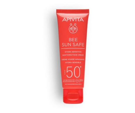 Lotiune de plaja, Hydra Sensitive Soothing Face Cream SPF50, Apivita, 50 ml