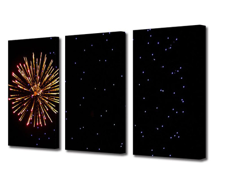 Set Tablouri Multicanvas 3 piese Premium TrueColor, Artificii Pe Cer Instelat, Panza pe cadru de lemn, Decoratiuni Casa, 3 x 70