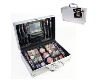 Markwins The Color Workshop Makeup Travel Case Bon Voyage Silver, комплект с гримове в сребрист метален куфар, 43 части