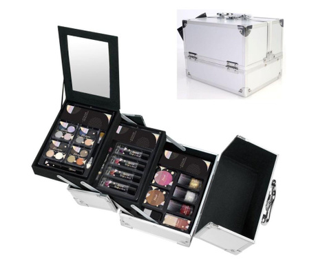 Markwins The Color Workshop Color Play Travel Makeup Case, комплект с гримове в сребрист метален куфар с 3 нива, 32 части
