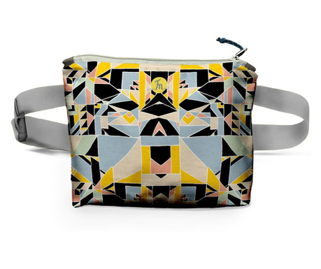Borseta Handmade Fanny Pack, Mulewear, Geometric Abstract Patrate Color Stroboscop, Multicolor, 22x19 cm