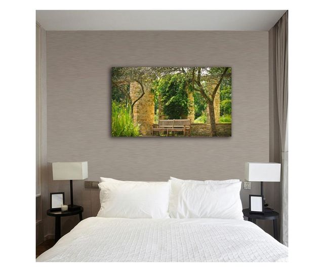 Tablou Canvas Premium Art Factory TrueColor, Banca in mijlocul naturii, Panza pe Cadru Lemn, Decoratiuni Casa, 50 x 70 cm