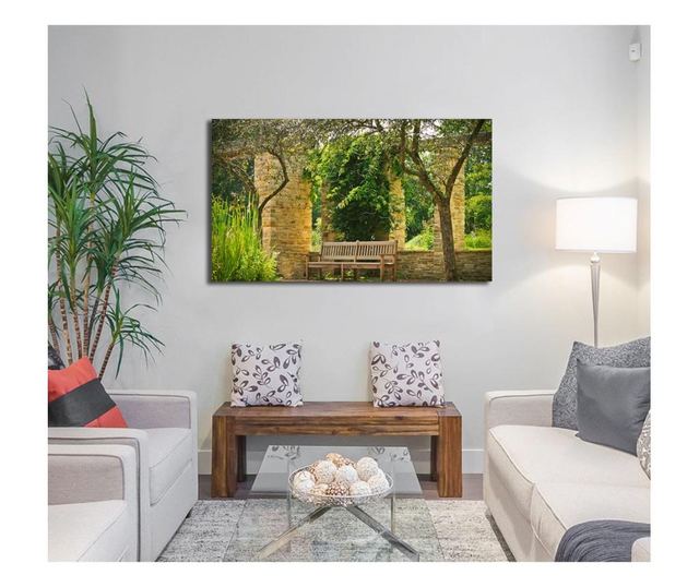Tablou Canvas Premium Art Factory TrueColor, Banca in mijlocul naturii, Panza pe Cadru Lemn, Decoratiuni Casa, 50 x 70 cm