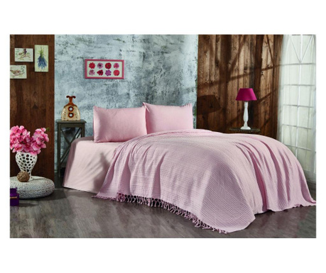 Cuvertura Single Pique Whitney, Lotus, bumbac, roz pudra, 220x240 cm