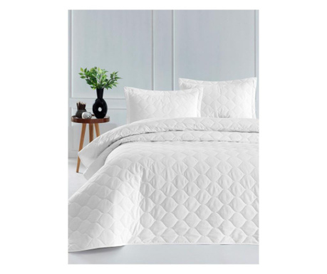 Set cearsaf de pat cu elastic si 2 fete de perna Enlora Home, Fresh Color, bumbac ranforce, alb