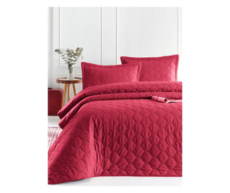 Set cearsaf de pat cu elastic si 2 fete de perna Enlora Home, Fresh Color, bumbac ranforce, rosu claret