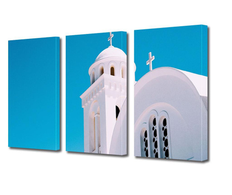 Set Tablouri Multicanvas 3 piese, Turla bisericii din exterior, Panza pe cadru de lemn, 3 x 70 x 100 cm