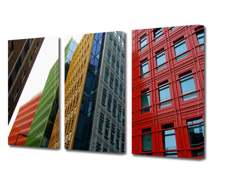 Set Tablouri Multicanvas 3 piese, Peisaj Urban Multicolor, Panza pe cadru de lemn, Decoratiuni Casa, 3 x 20 x 30 cm