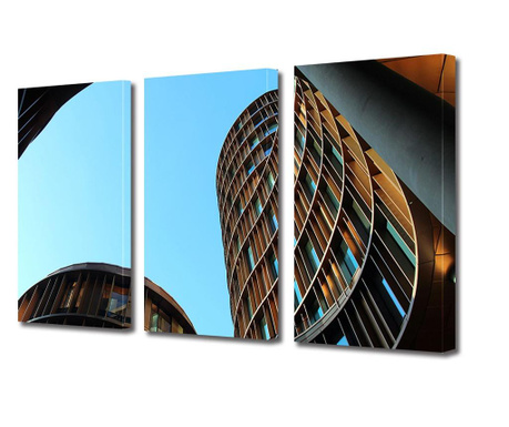 Set Tablouri Multicanvas 3 piese, Arhitectura moderna in spirala, Panza pe cadru de lemn, Decoratiuni Casa, 3 x 20 x 30 cm