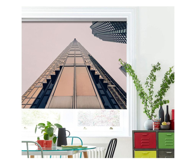 Roleta Art Shade tip Jaluzea cu Rulou si Sistem Inclus Urban, Cladiri de geamuri vazute de jos, Decoratiuni Casa, 95 cm x Inalti