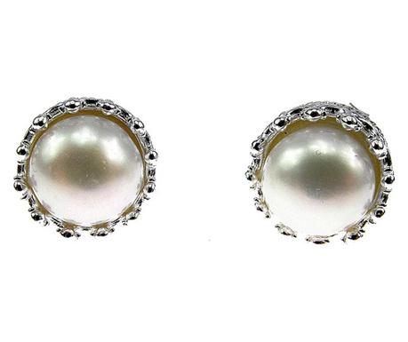 Cercei argint coroana perle de cultura albe 8 MM