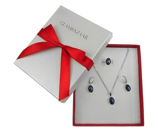 Set argint cu lapis lazuli natural 14x10 MM