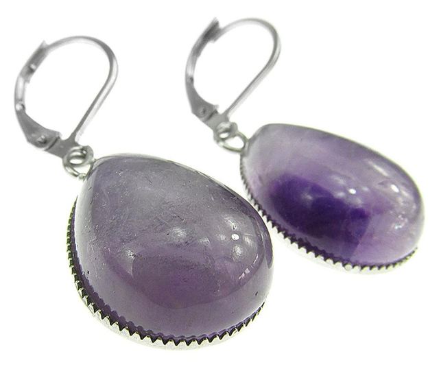 Cercei inox cu tortite inchise si ametist lavanda natural