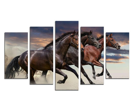 Картина-пано от 5 части,3 диви коне, канава 108х60 см.