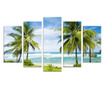 Картина-пано от 5 части,Красив плаж с палми, Канава (платно от 100% памук) в/у дървени подрамки, Размер S 158х90 см.
