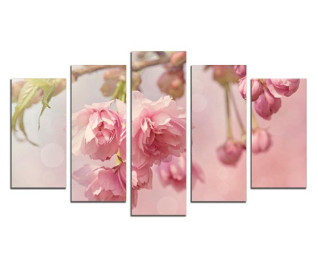 Картина-пано от 5 части,Розово цъфтящо черешово клонче, канава 108х60 см.