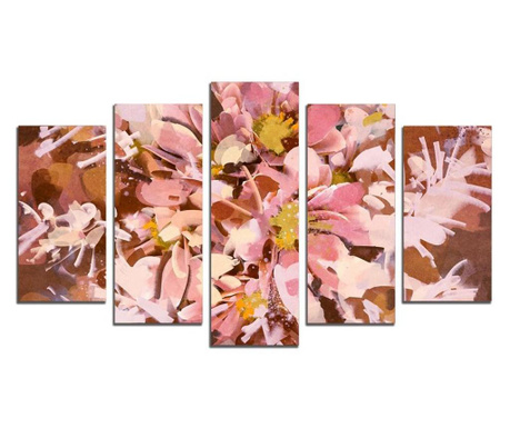 Картина-пано от 5 части,Абстрактни цветя розово и кафяво, канава 108х60 см.