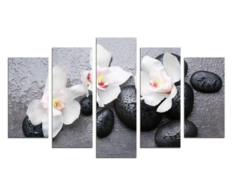 Картина-пано от 5 части Дзен композиция с орхидеи и камъни канава 108х60 см.