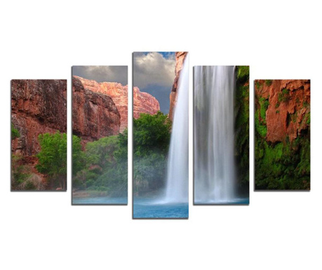 Картина-пано от 5 части, Красив пейзаж с водопад, канава 108х60 см.