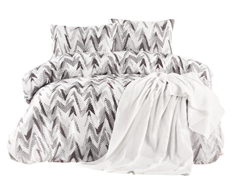 Set Lenjerie de pat si cuvertura Stripes, bumbac, 2 persoane, 5 piese, alb/negru