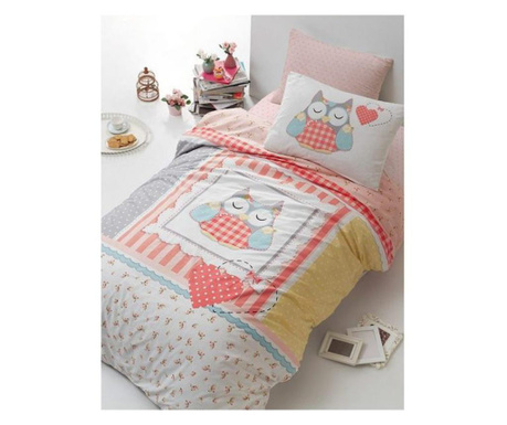 Lenjerie de pat pentru o persoana Cute Owl, bumbac 100%, multicolor