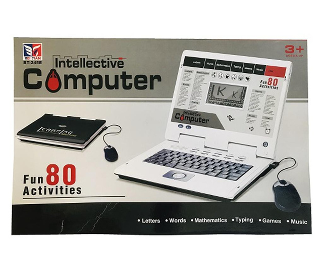 Laptop de jucarie cu 80 functii, exclusiv limba engleza, ecran LCD, mouse