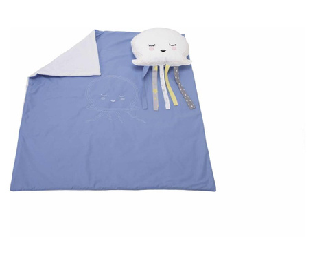 Комплект одеяло 100х110 см бродирано + възглавница Медуза Синьо