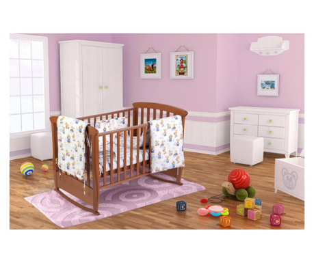 Комплект бебешко креватче, чаршаф с ластик за матрак 60x120x10, възглавница 37 × 55, юрган 100 × 105, предпазители 180x45, модел