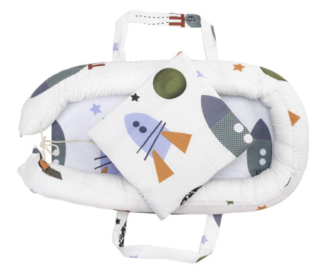 Комплект Бебешко гнездо Бебешка кошница + Матрак 42х84х2см + Одеяло 70х70см, модел Ракети