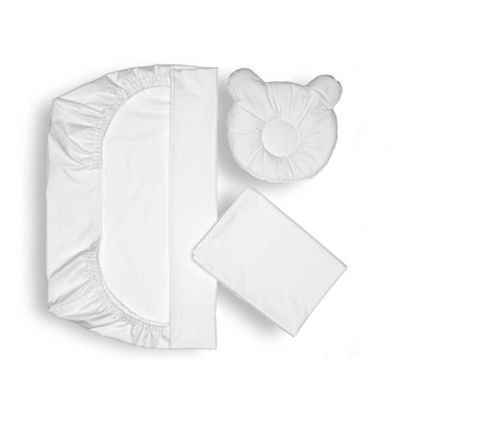 Комплект спално бельо за ясли + възглавница за формиране на бебешка глава, египетски памук, 60x120 см, бял