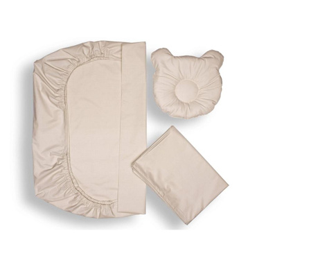 Комплект спално бельо за ясли + възглавница за формиране на бебешка глава, египетски памук, 60x120 см, крем