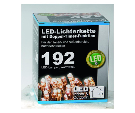 Коледни LED лампички TopCent, 192бр, на батерии, 9 функции,14,90метра