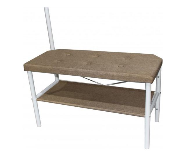 Bancheta tapitata cu suport pentru incaltaminte si cuier, cadru din metal, 72 x 32 x 167 cm, Grunberg TB92 Maro