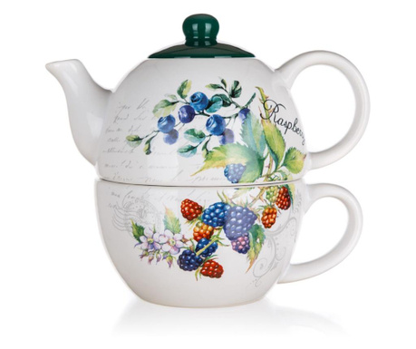 Set ceainic si ceasca Banquet, Raspberry, ceramica, multicolor, 18x11x15 cm