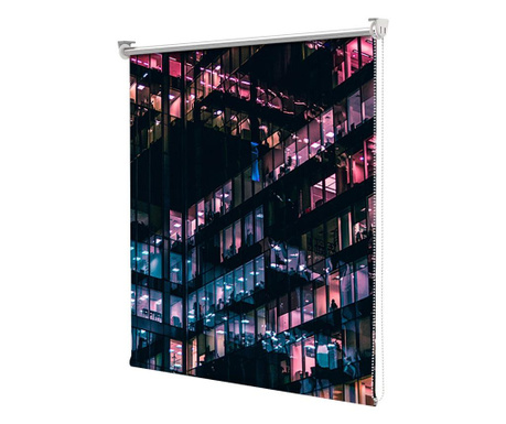 Roleta Art Shade tip Jaluzea cu Rulou si Sistem Inclus Urban, Cladire cu geamuri luminate, Latime 95 cm x Inaltime 130 cm