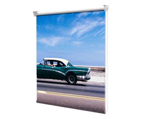 Roleta Art Shade tip Jaluzea cu Rulou si Sistem Inclus Urban, Masina verde pe strada , Decoratiuni Casa, Latime 90 cm x Inaltime